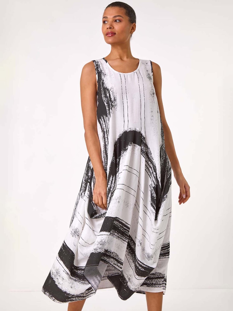 Roman White Abstract Bubble Hem Midi Dress - Image 1 of 5