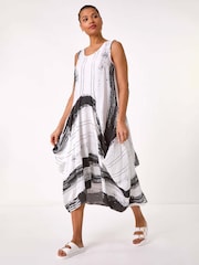 Roman White Abstract Bubble Hem Midi Dress - Image 2 of 5