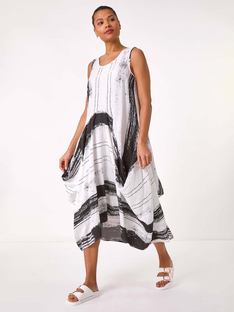 Roman White Abstract Bubble Hem Midi Dress - Image 2 of 5
