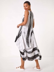 Roman White Abstract Bubble Hem Midi Dress - Image 3 of 5