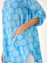 Roman Blue Spot Print Longline Tunic 100% Cotton Top - Image 5 of 5