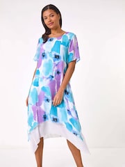 Roman Blue Abstract Print Double Layer Shift Dress - Image 2 of 5