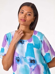 Roman Blue Abstract Print Double Layer Shift Dress - Image 4 of 5