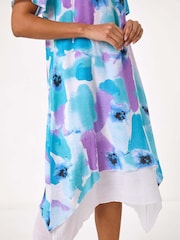 Roman Blue Abstract Print Double Layer Shift Dress - Image 5 of 5