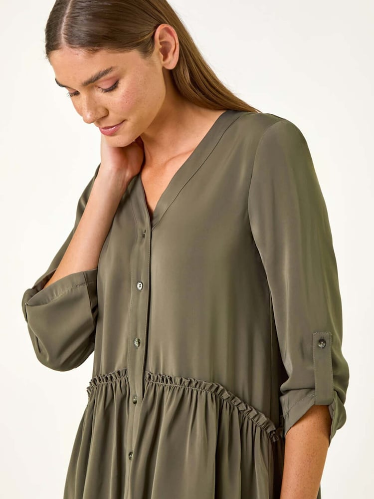 Roman Green Satin Drop Waist Smock Dress - Image 2 of 5