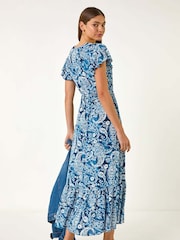 Roman Blue Paisley Print Crinkle Maxi Dress - Image 3 of 5