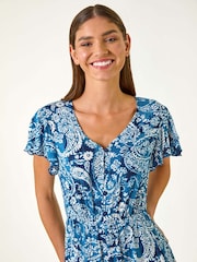 Roman Blue Paisley Print Crinkle Maxi Dress - Image 4 of 5