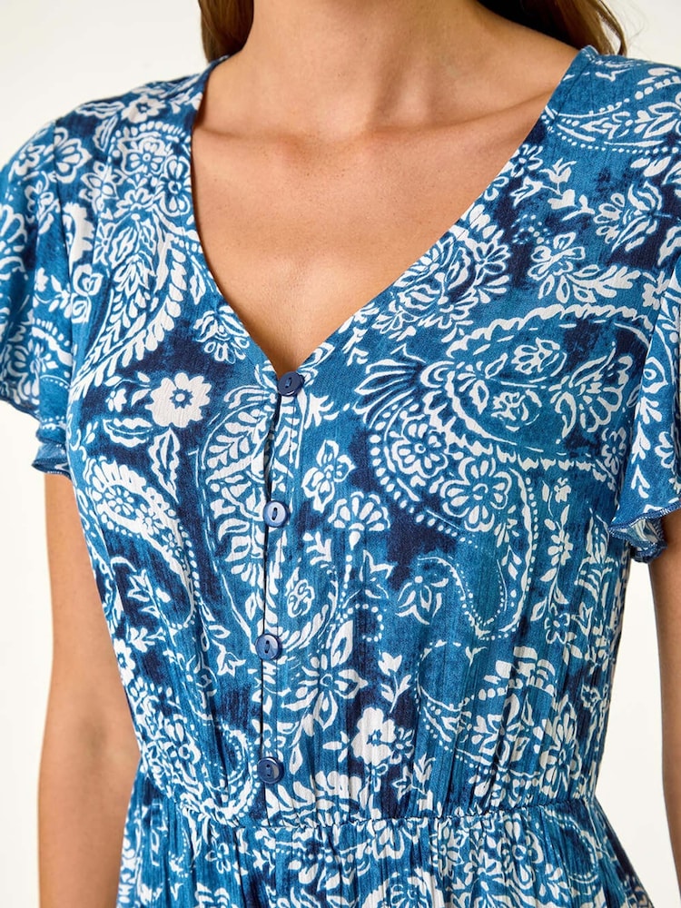 Roman Blue Paisley Print Crinkle Maxi Dress - Image 5 of 5