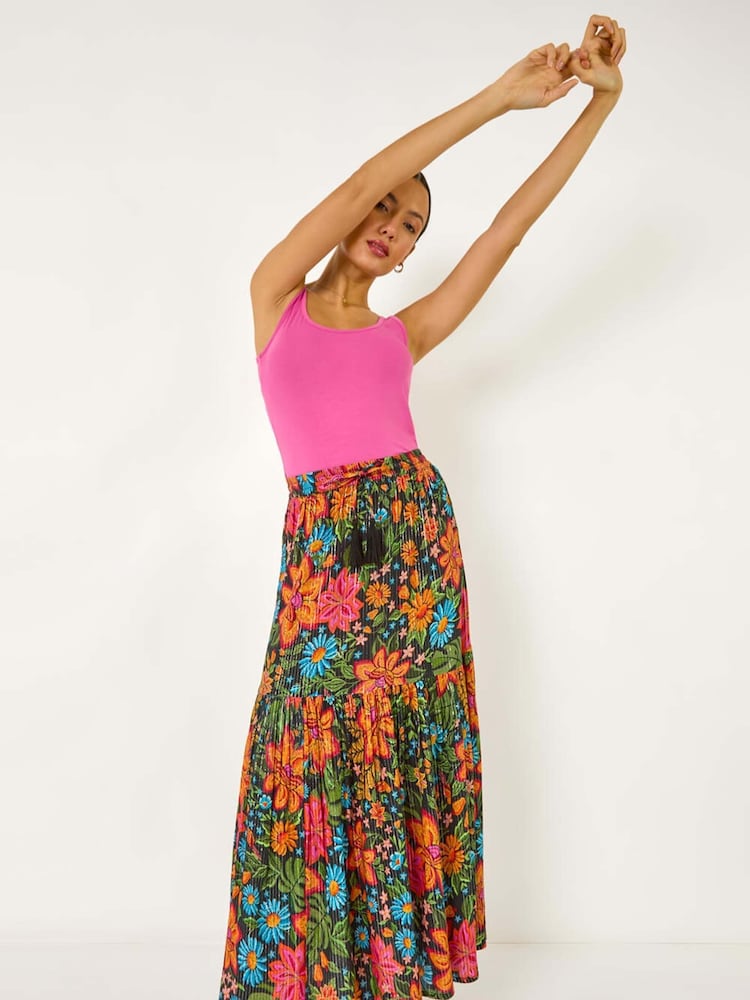 Roman Multi Floral Print Tiered A-Line Skirt - Image 1 of 5