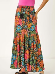 Roman Multi Floral Print Tiered A-Line Skirt - Image 4 of 5