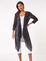 Roman Black Longline Waterfall Cardigan - Image 2 of 5