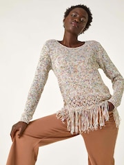 Roman Silver Light Weight Fringe Hem Knit Jumper - Image 1 of 5