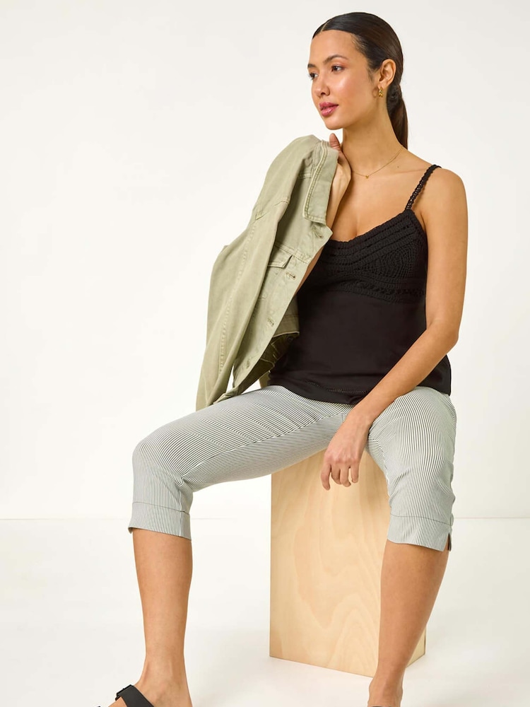 Roman Grey Striped Cropped Stretch Trousers - Image 1 of 5