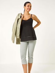 Roman Grey Striped Cropped Stretch Trousers - Image 2 of 5