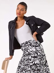 Roman Black A-Line Palm Mono Print Skirt - Image 1 of 5