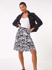 Roman Black A-Line Palm Mono Print Skirt - Image 2 of 5