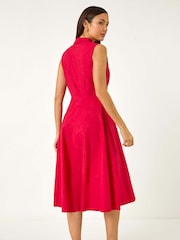 Roman Red 100% Cotton Embroidered Buttoned Midi Dress - Image 3 of 5