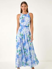 Roman Blue Floral Print Pleated Maxi Dress - Image 2 of 5