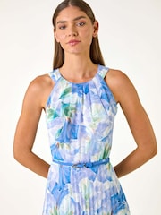 Roman Blue Floral Print Pleated Maxi Dress - Image 4 of 5
