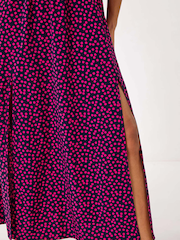 Roman Pink Spot Print Shirred Bardot Maxi Dress - Image 5 of 5