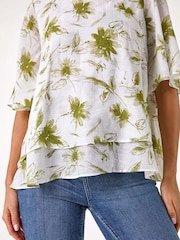 Roman Green Floral Print Layered Tunic Top - Image 2 of 5