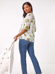 Roman Green Floral Print Layered Tunic Top - Image 5 of 5
