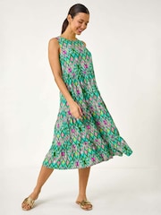 Roman Green Abstract Print Smock Midi Dress - Image 1 of 5