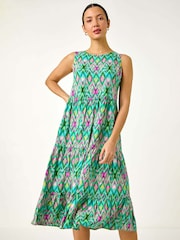 Roman Green Abstract Print Smock Midi Dress - Image 2 of 5
