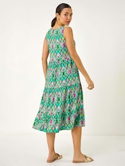 Roman Green Abstract Print Smock Midi Dress - Image 3 of 5