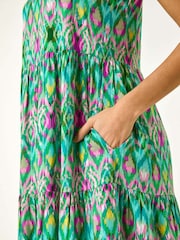 Roman Green Abstract Print Smock Midi Dress - Image 5 of 5