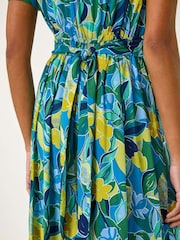 Roman Blue Floral Print Crossover Midi Dress - Image 5 of 5