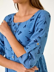 Roman Blue Floral Print Button Midi Dress - Image 5 of 5