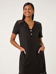 Roman Black Mix Button Shift Dress - Image 1 of 5