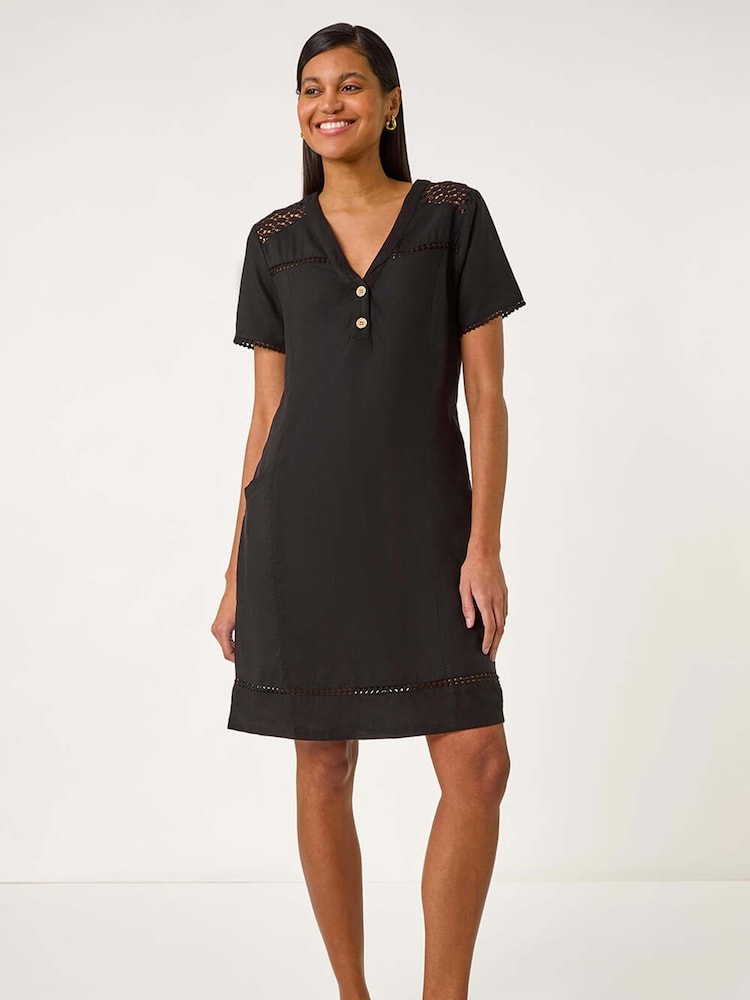 Roman Black Mix Button Shift Dress - Image 2 of 5