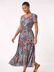 Roman Blue Multi Print Maxi Dress - Image 2 of 5