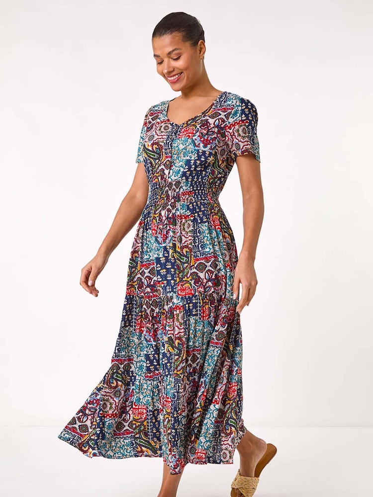 Roman Blue Multi Print Maxi Dress - Image 2 of 5
