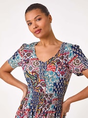 Roman Blue Multi Print Maxi Dress - Image 4 of 5