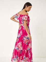 Roman Pink Floral Bardot Belted Maxi Dress - Image 3 of 5