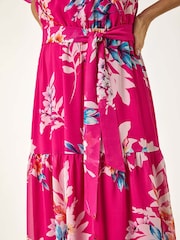 Roman Pink Floral Bardot Belted Maxi Dress - Image 5 of 5