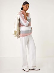Roman Pink Colour Block Slash Neck Jumper - Image 1 of 5