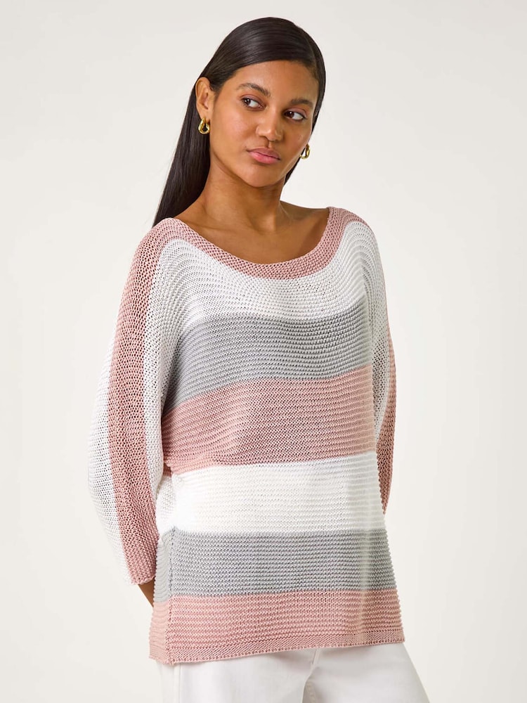 Roman Pink Colour Block Slash Neck Jumper - Image 2 of 5