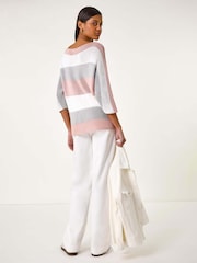 Roman Pink Colour Block Slash Neck Jumper - Image 3 of 5