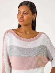 Roman Pink Colour Block Slash Neck Jumper - Image 4 of 5