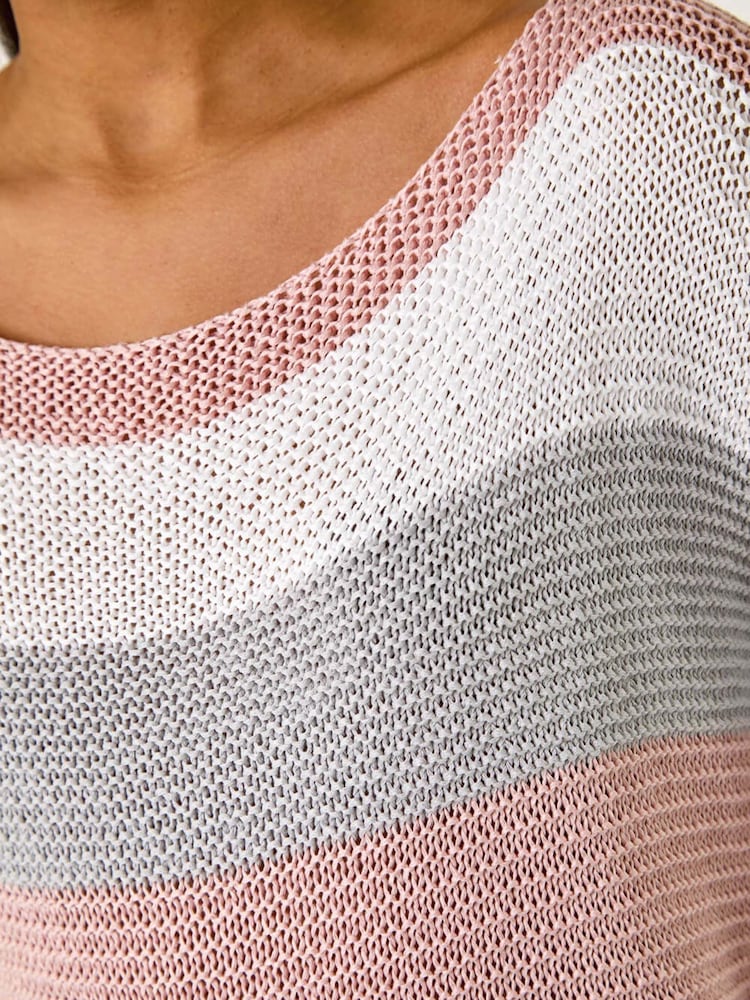 Roman Pink Colour Block Slash Neck Jumper - Image 5 of 5