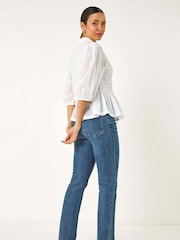 Roman White Collar Shirred Button Blouse - Image 3 of 5