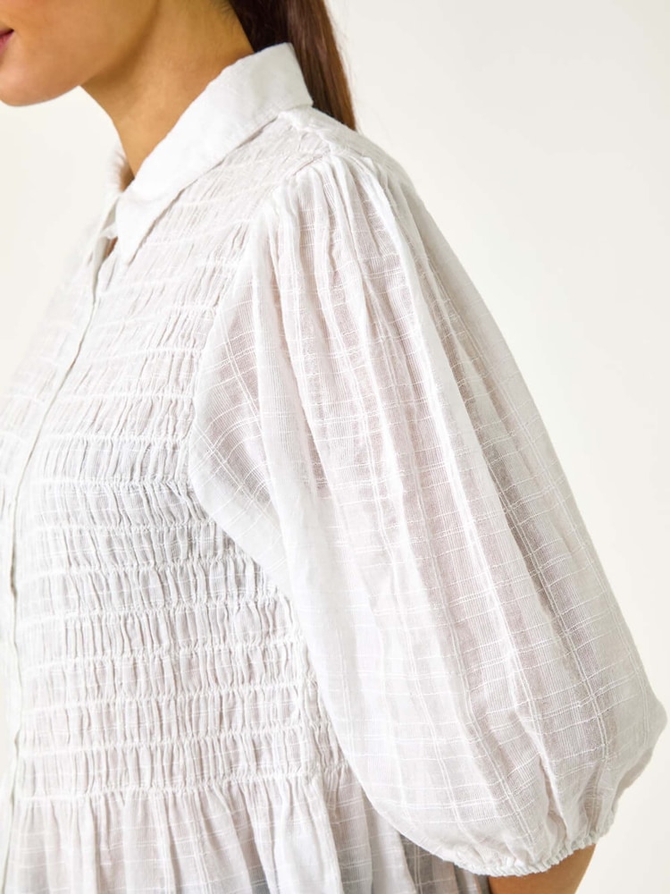 Roman White Collar Shirred Button Blouse - Image 5 of 5