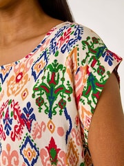 Roman Orange Abstract Print Cuff Sleeve Top - Image 5 of 5