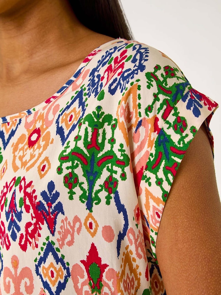 Roman Orange Abstract Print Cuff Sleeve Top - Image 5 of 5 Roman Orange Abstract Print Cuff Sleeve Top - Image 5 of 5