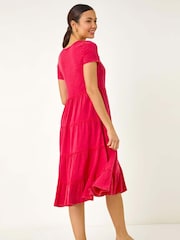 Roman Pink Frill Tiered Smock Midi Dress - Image 3 of 5