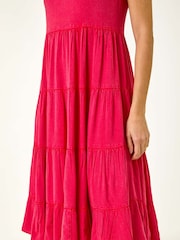 Roman Pink Frill Tiered Smock Midi Dress - Image 5 of 5